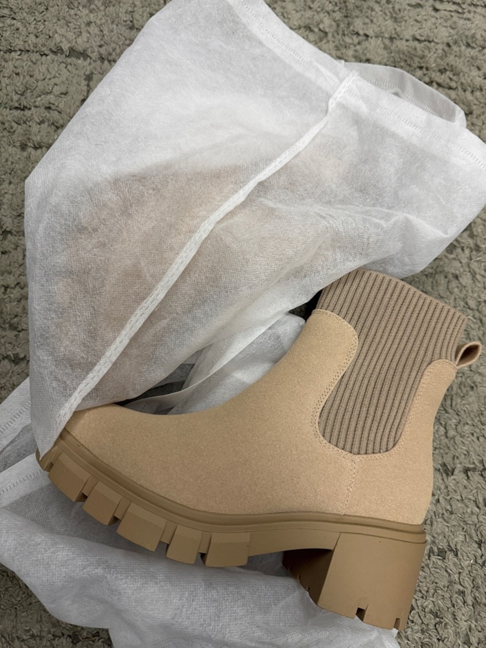 Chunky Armfit Boot in Beige - Women's Fashion Boot